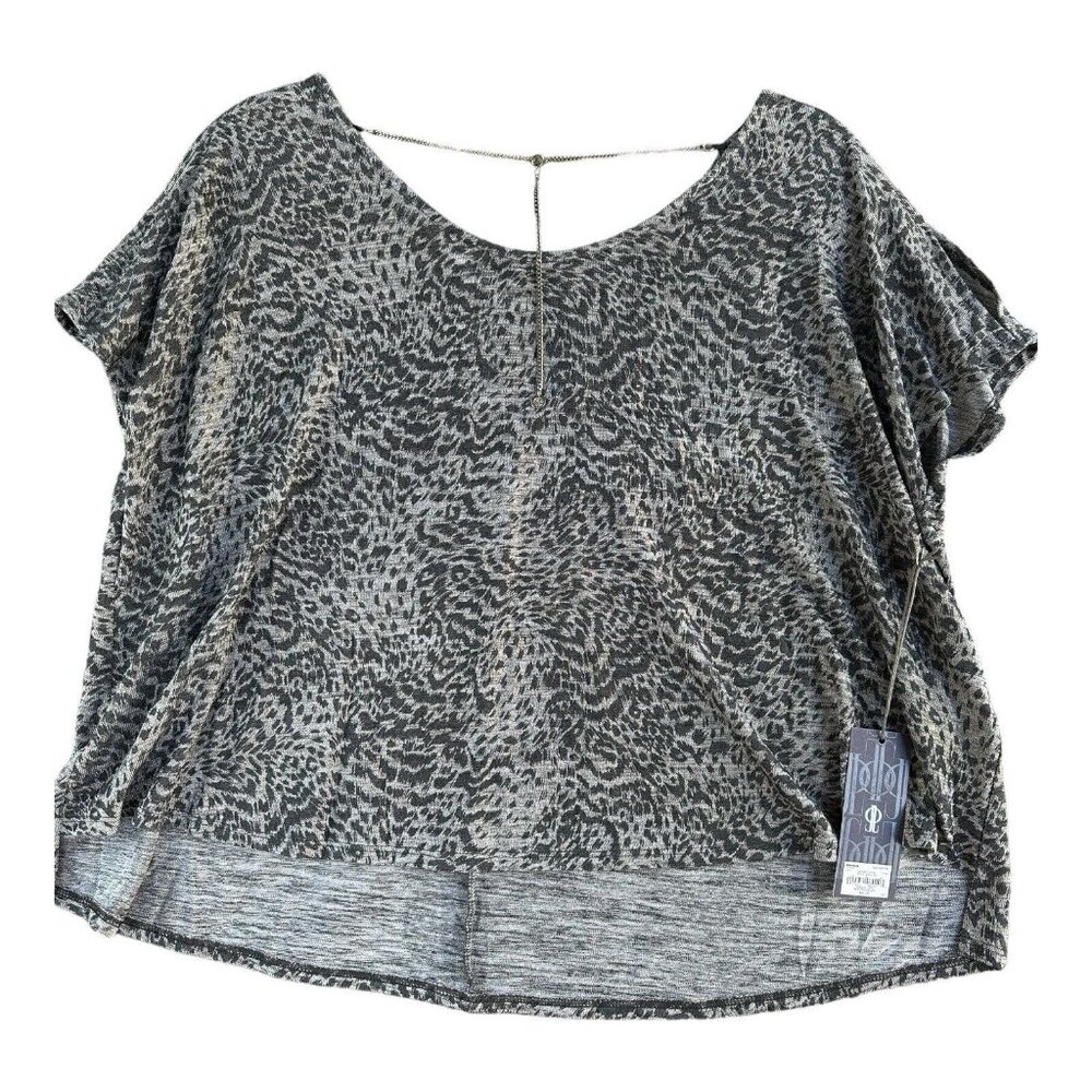 Jennifer Lopez Gray Animal Print Slit Sleeve Top Size M NWT
